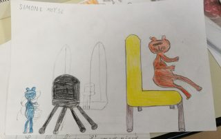 Storia illustrata da un bambino su un orso grande e uno piccolo