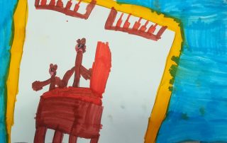 Storia illustrata da un bambino su un orso grande e uno piccolo