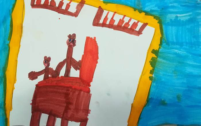 Storia illustrata da un bambino su un orso grande e uno piccolo