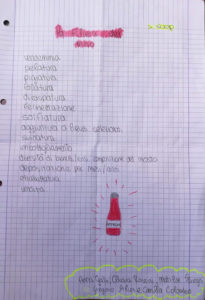La filiera del vino e tutte le fasi della creazione del vino scritte da un bambino sul suo quaderno