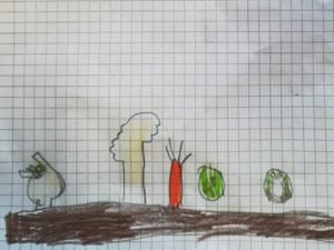 Frutta e verdura disegnate da un bambino
