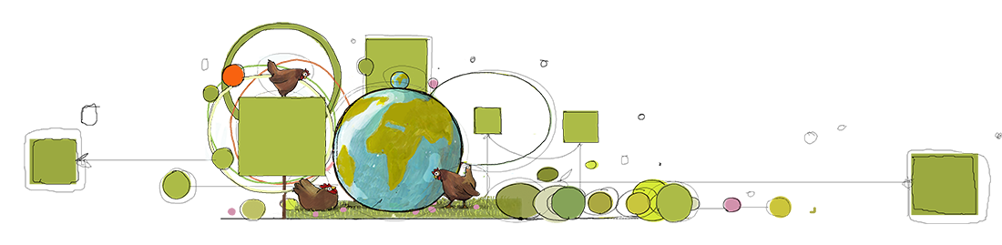Disegno galline accanto ad una Terra