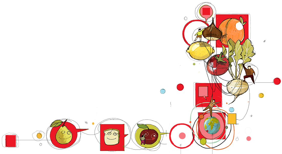 Disegno Bambini che giocano con cibo sotto forma di palloncini