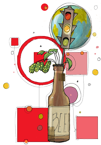 Disegno bottiglia di birra contente un semaforo